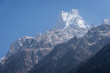 Machapuchre 山峰, 圣峰在布尔纳山脉, 博克拉, 尼泊尔, 亚洲