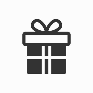 礼品盒惊喜图标。生日礼物, 庆祝标志。黑色矢量插图被隔离在白色。图形和网页设计的简单象形文字