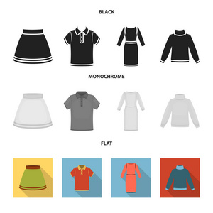 服装套装集合图标黑色, 平, 单色矢量符号股票插图照片
