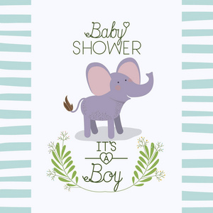 婴儿沐浴卡与可爱的大象矢量插画设计