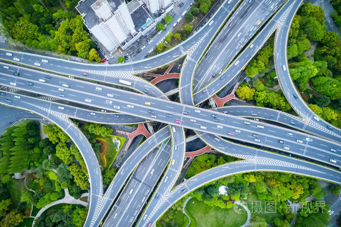 上海市立交桥高架路口特写鸟瞰图