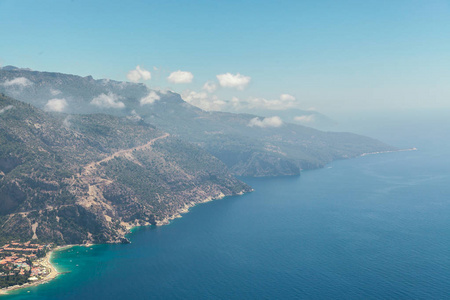 费特希耶, 土耳其全景 Belcekiz 海滩景观。Oludeniz, 蓝色泻湖费特希耶从空中无人机。地中海海岸