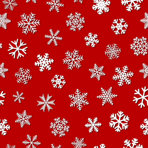 圣诞节无缝图案的雪花与阴影, 白色的红色背景
