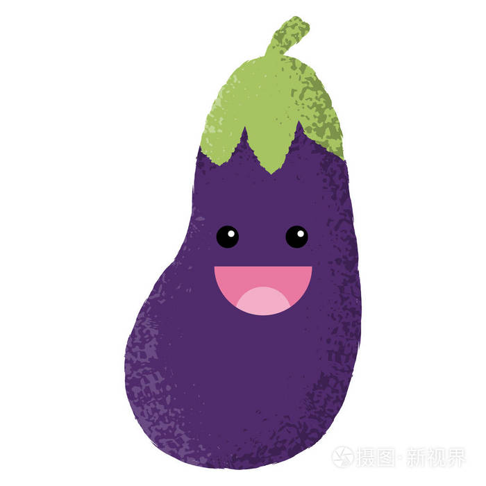 一张笑脸的可爱茄子茄子性格的纹理矢量插图