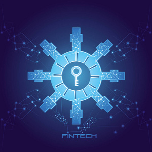 带有 fintech 图标的密码密钥