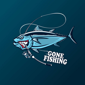 金枪鱼捕鱼会徽.大眼金枪鱼愤怒的钓鱼俱乐部标识照片