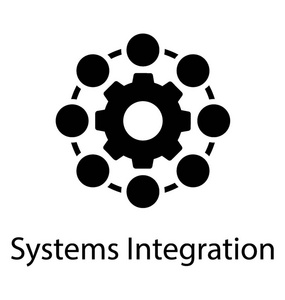 系统集成图标表示在节点之间循环的 y 齿轮照片