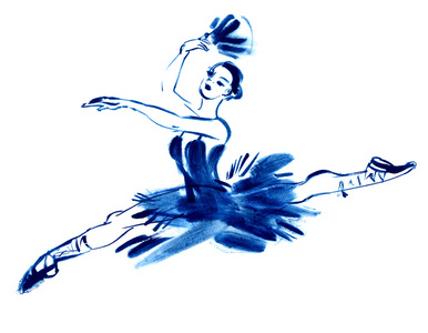 朝霞水粉画蓝色芭蕾舞女演员,绘图水粉画照片