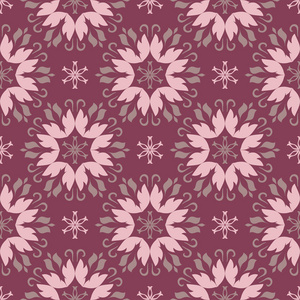 花卉无缝图案。紫色红色背景与花设计元素为墙纸纺织品和织品