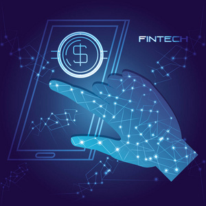 手用智能手机与金钱 fintech 概念