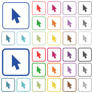 鼠标光标颜色平面图标在圆角方形框架。包括薄和厚的版本