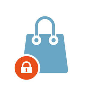 购物袋图标, 商业图标与挂锁标志。购物袋图标和安全, 保护, 隐私符号