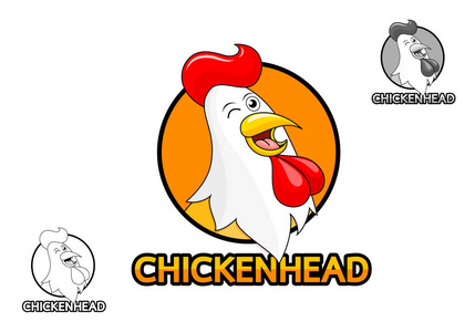 卡通鸡头, 图标设计.在白色背景上隔离的矢量插图照片