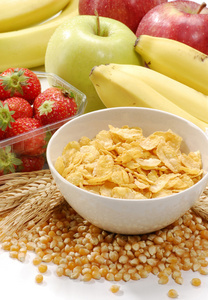 麦片玉米片和水果成分背景图片