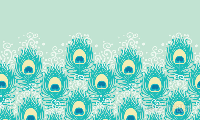 孔雀羽毛矢量水平无缝图案边界插画-正版商用图片05ofpe-摄图新视界
