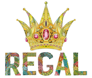 词女王zentangle 风格的皇冠与词富豪.手绘花边矢量插图照片