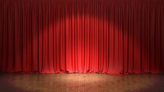 红窗帘。3d 插图