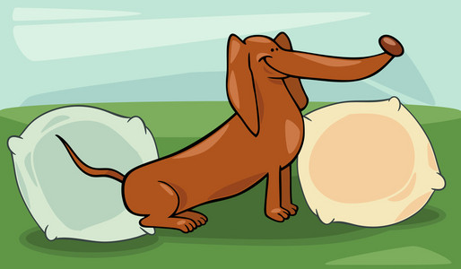 可爱的腊肠狗的狗卡通插图