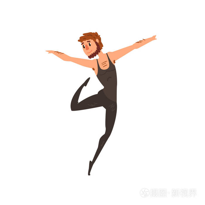 男芭蕾舞演员人物跳舞卡通矢量插图在白色背景下隔离插画-正版商用