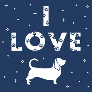 词组 我爱和狗。邮件用痕迹装饰。用于设计打印的模板