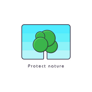 保护徽标的性质, 在蓝色背景下的树