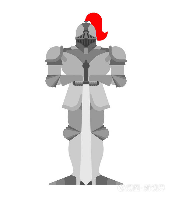 骑士孤立.金属装甲战士.铁盔甲.盘子和剑.矢量图案