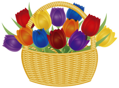 复活节篮子与多彩郁金香图图片