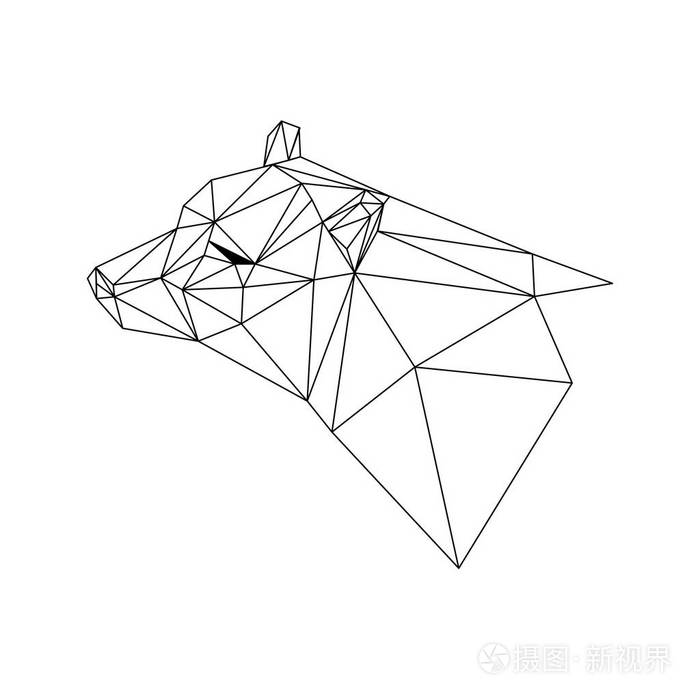 几何低聚熊旗抽象轮廓多边形动物白色背景下的孤立三角形熊