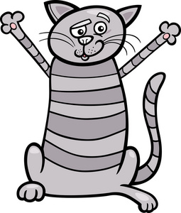 开心的虎斑猫卡通插图