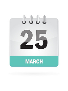 3 月 25 日日历图标在白色背景上