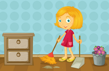 女孩打扫一个女孩打扫房间照片