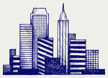 简单的全景素描城市全景照片