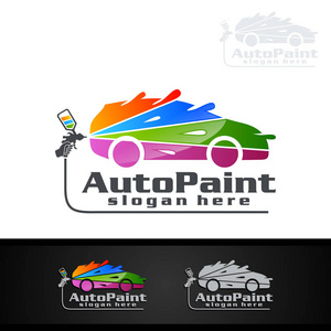 小丑用彩色喷雾汽车喷漆标志用喷枪和独特的彩色车概念照片