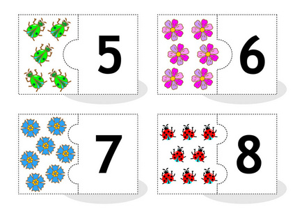 2-部分益智卡削减和发挥, 甲虫, 花卉, 瓢虫, 数字 5-8照片