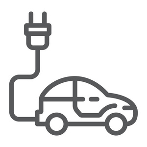 电动车线图标, 生态车和能源, 可持续交通标志, 矢量图形, 在白色背景上的线性模式, eps 10