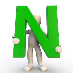 3d 人类的性格举行绿色字母 n