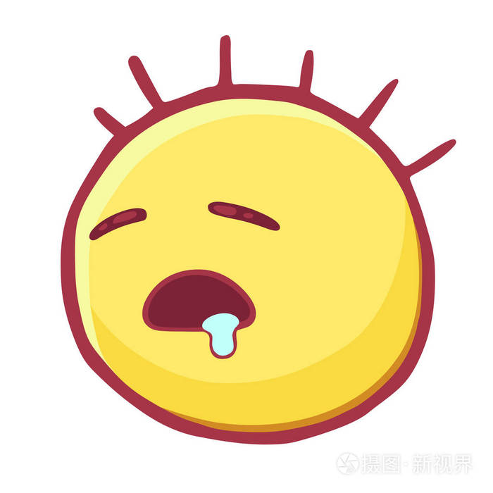 彩色表情图标与眼睛闭合和唾液睡着的图释睡觉的面孔emoji表情