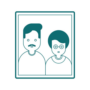 框架内的父母肖像。爸爸妈妈家庭照片。矢量图案