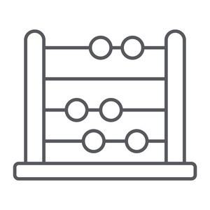 算盘细线图标, 学校和教育, 数学符号矢量图形, 一个线性模式在白色背景, eps 10
