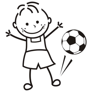 男孩和足球, 矢量插图, 着色页照片