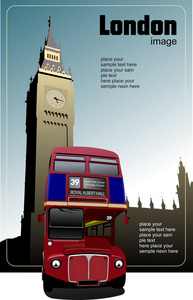伦敦红色双层巴士大本钟背景上。矢量健美帝国论坛