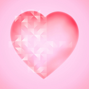 抽象的粉红色的心与饰品超过一半的形状