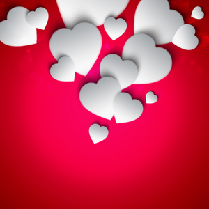 白色的心在红色 b 与美丽现代情人节背景