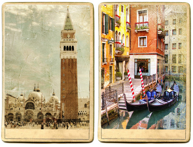 美丽浪漫的威尼斯复古卡片