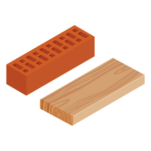 光栅图解 realstic 等距焦躁不安木木板为大厦建筑或 floring。木板。建筑用红砖块。砌体设备