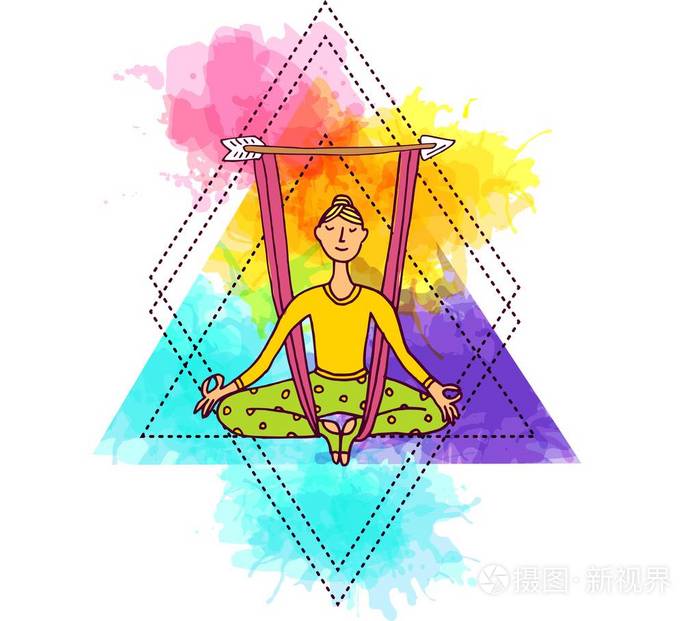 美丽的手画插图空中瑜伽