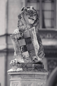 狮子石雕像在中世纪城堡