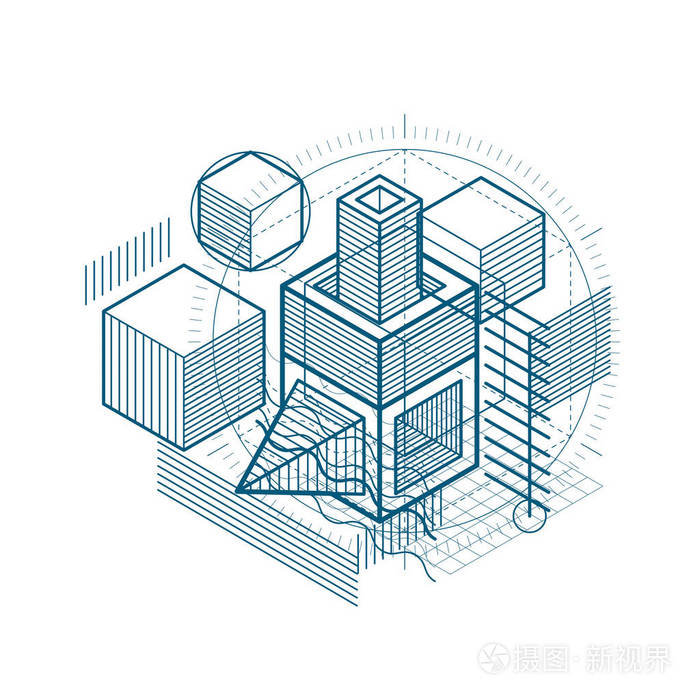 抽象立方体,六边形,,长方形的几何构成