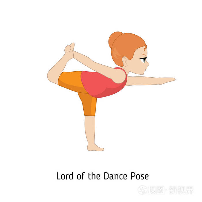 孩子做瑜伽舞蹈瑜伽姿势的主在白色背景上隔离的卡通风格插图