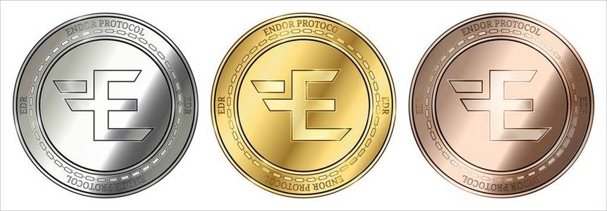 金, 银和青铜恩比协议 Edr cryptocurrency 硬币。钱币套装